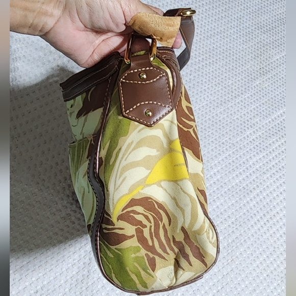 ETIENNE AIGNER EUC LEATHER & CLOTH TROPICAL PLANT PRINT HOBO BAG - Picture 7 of 7